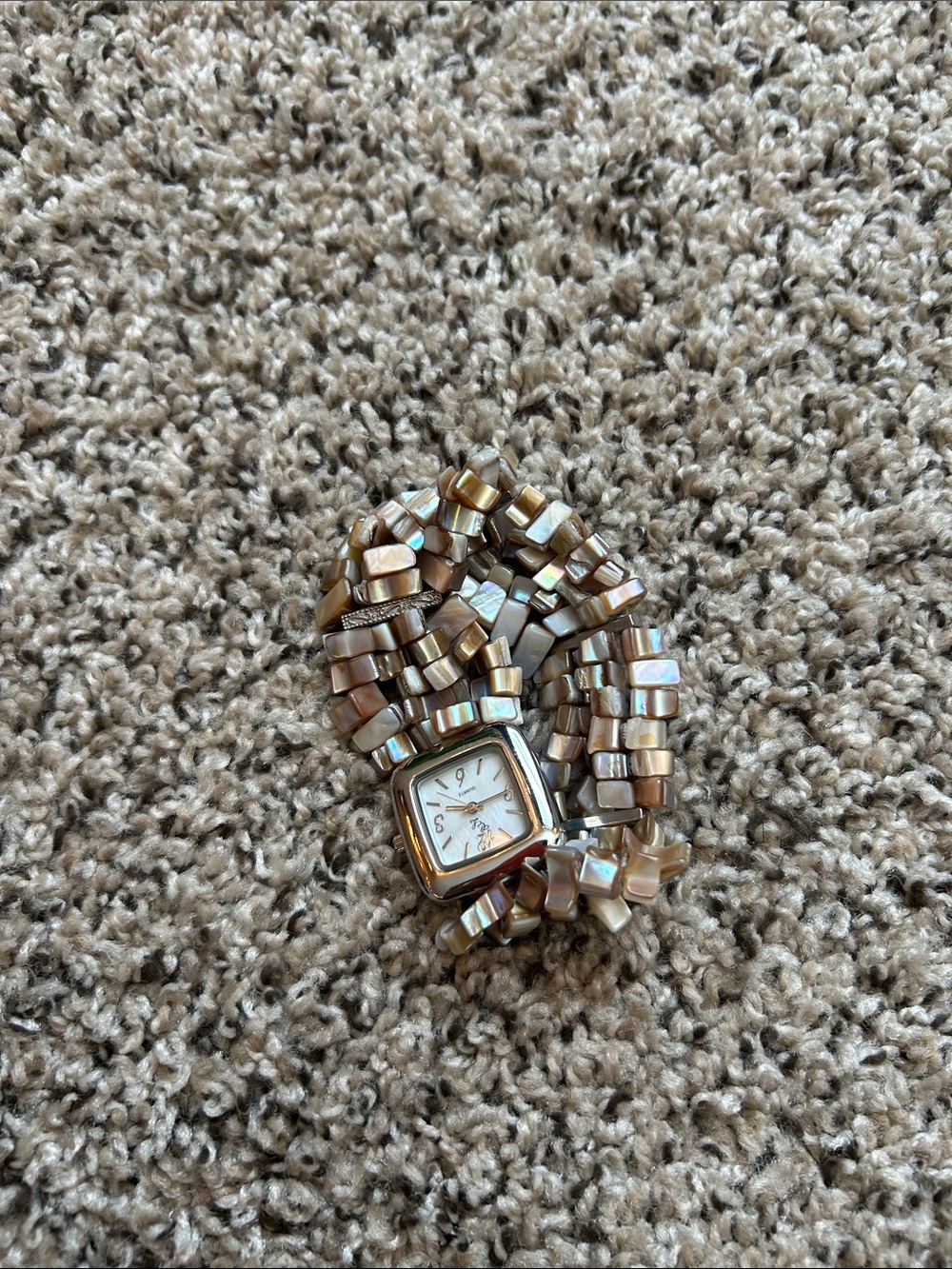 Mother of Pearl Beaded Watch Bracelet - Taupe/Gold Accent